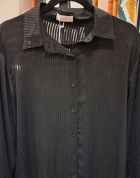 Q2 Women's Peekaboo Stripe Black Button Up - women's shirt - detail view