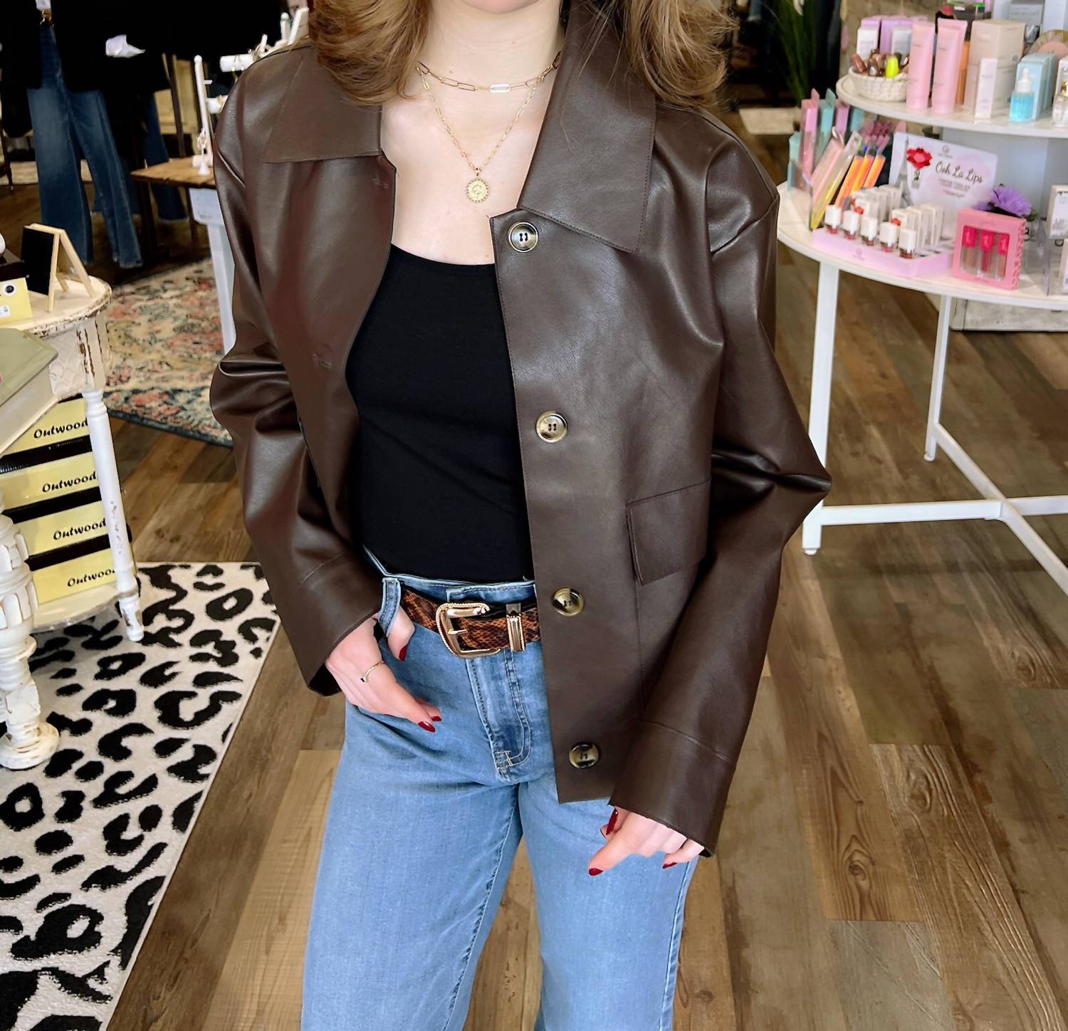 Jodifl Modern Edge Faux Leather Jacket in brown 1 - women's jacket