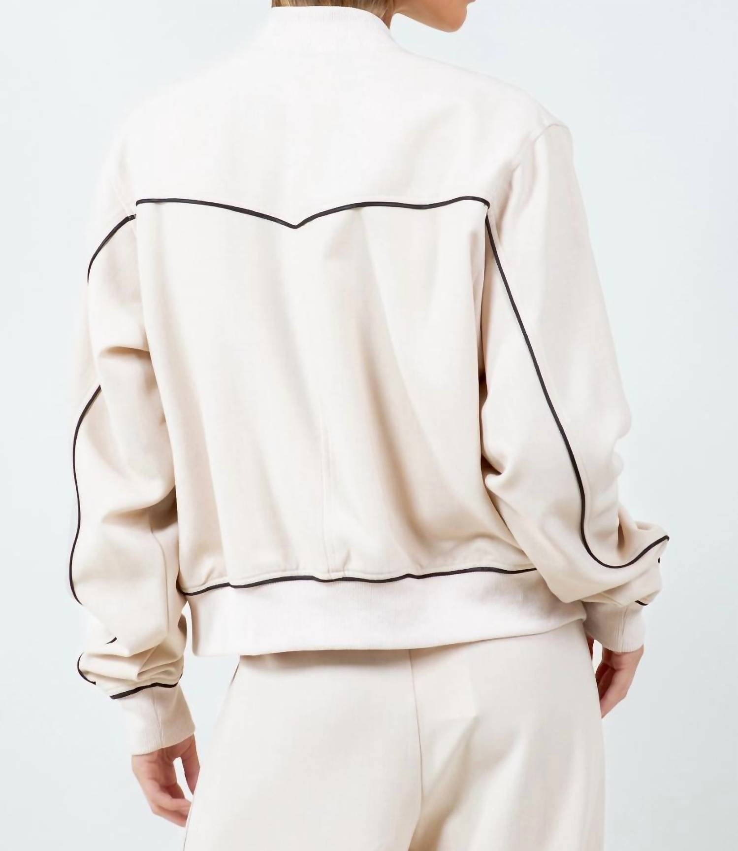 Whiteroom+Cactus - Contrast Piping Detailed Varsity Bomber Jacket