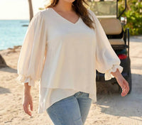 Karen Kane - Layered Sleeve Asymmetric Top - Plus Size