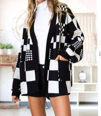 Jade By Jane - Block Check Open Knit Cardigan With Pocket