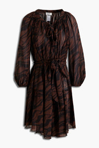 Jets By Jessika Allen - Gathered Tiger-print Cotton And Silk-blend Crepon Midi Dress