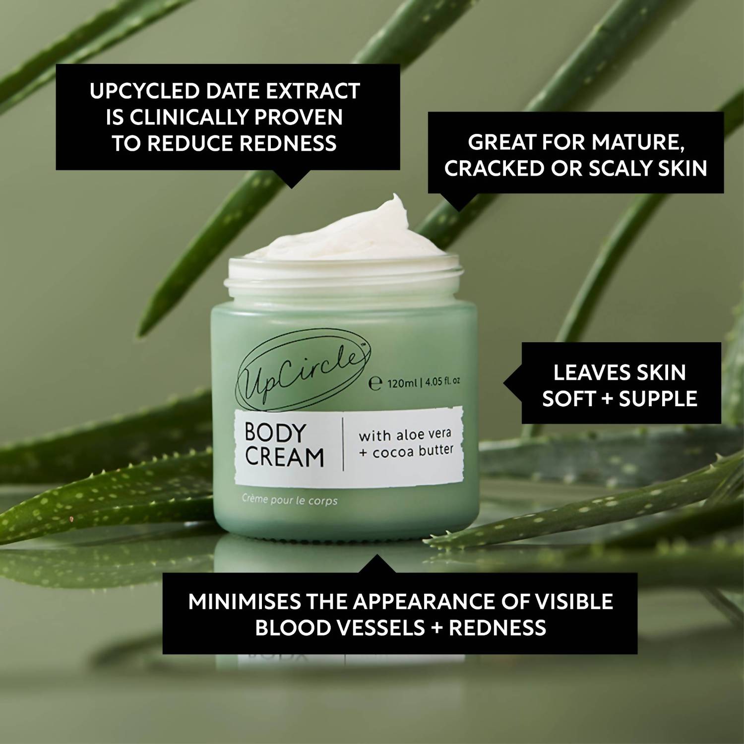 Upcircle - Vegan Body Cream With Aloe Vera and Cocoa Butter For Dry Skin