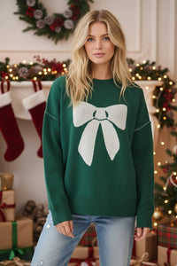 Sewn And Seen - Christmas Bow Print Sweater