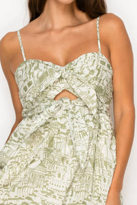 Meet Me In Santorini - Tuscan Sketch Tie Front Midi Dress