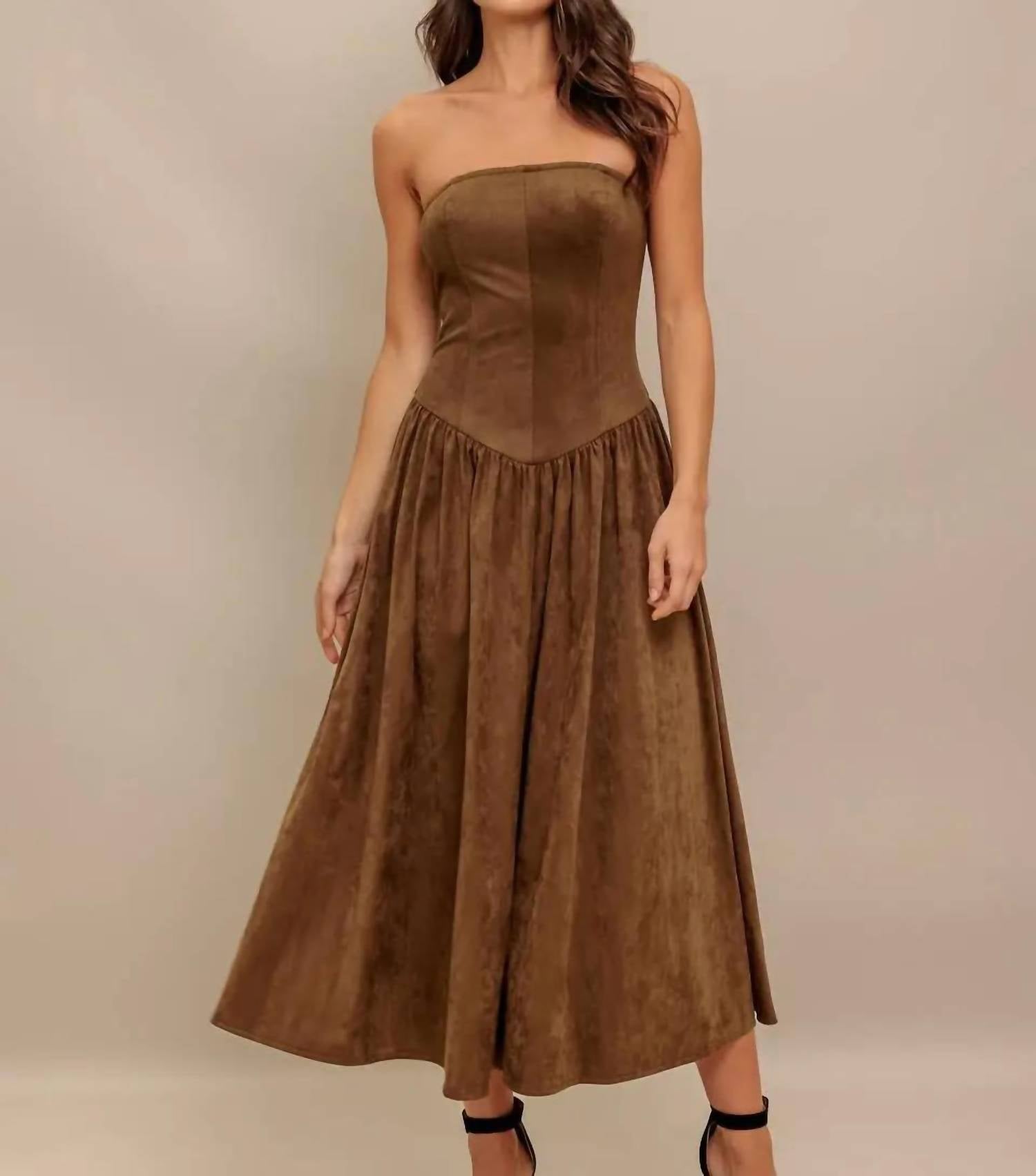 Flying Tomato - Faux Suede Midi Dress