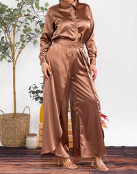 Karen T Design - Button Down Shirt And Open Pants Set