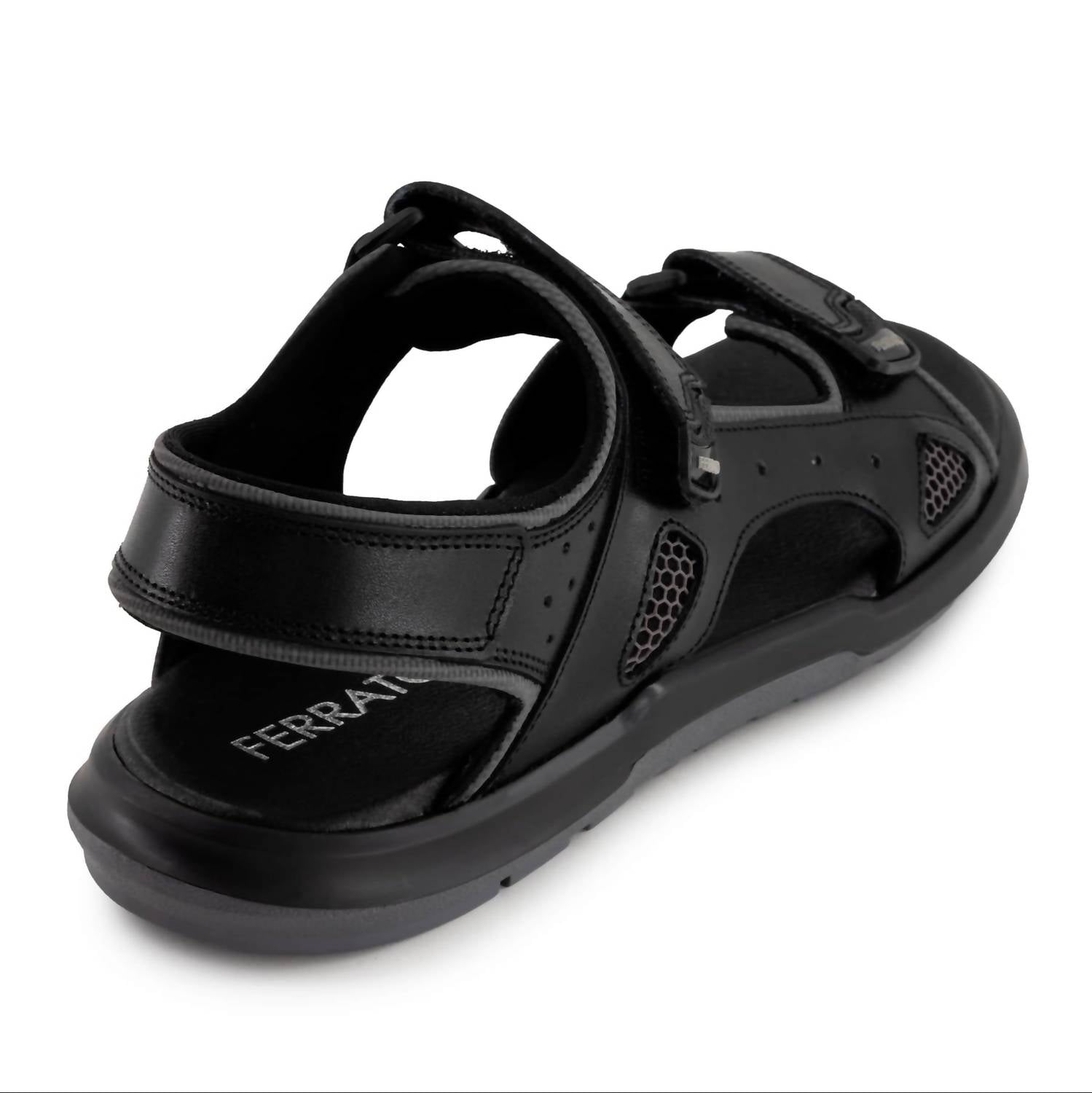 Ferrato Men's Leather Sandals in black 1 - men's sandal - detail view