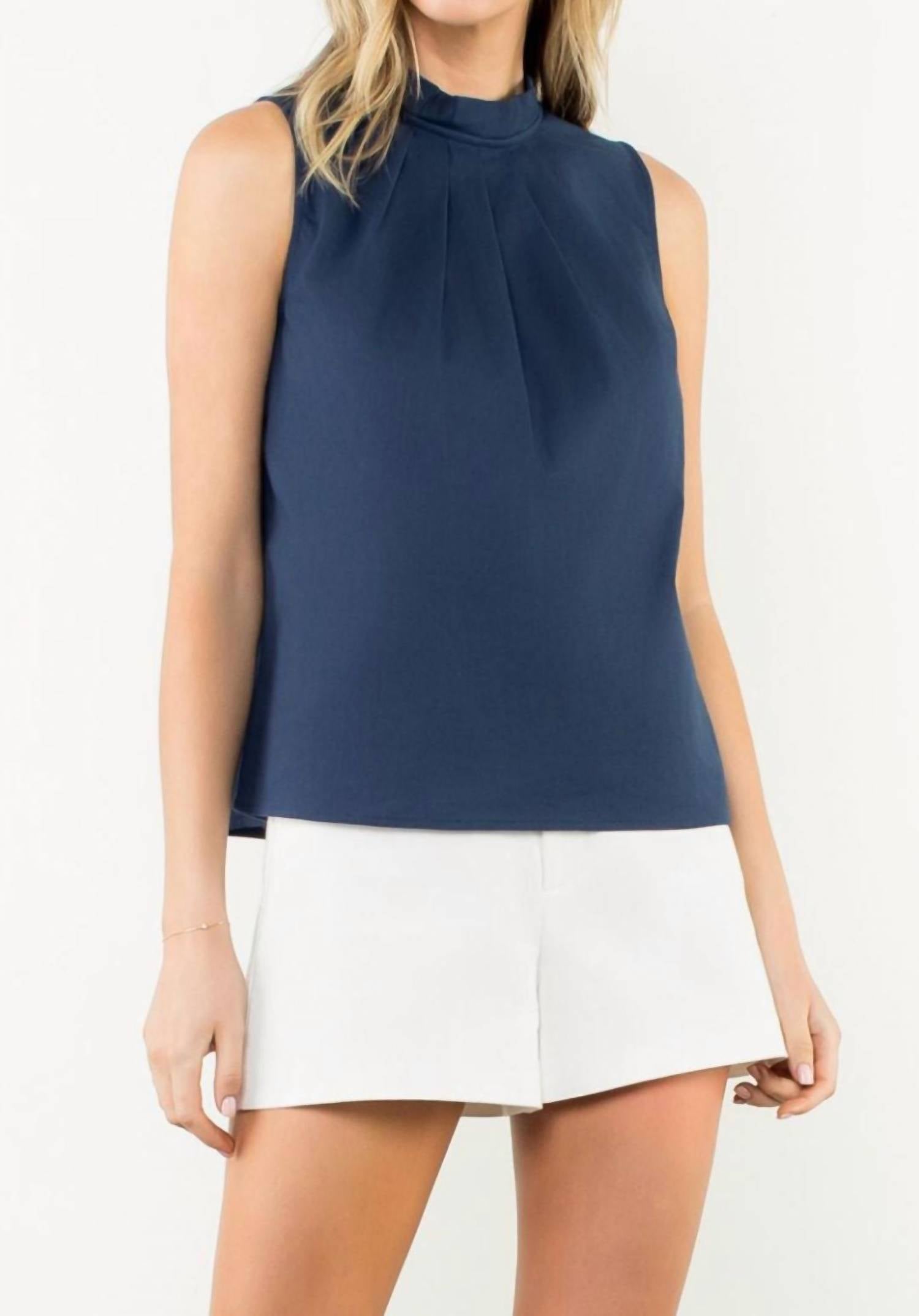 Thml - Pleated Mock Neck Linen Sleeveless Top