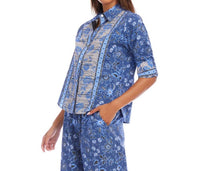 Karen Kane - Ruched Sleeve Border Print Shirt