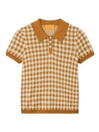 Guest In Residence Gingham Shrunken Polo Top in residence gingham shrunken polo top in suede limewash - women's t-shirt - view 5