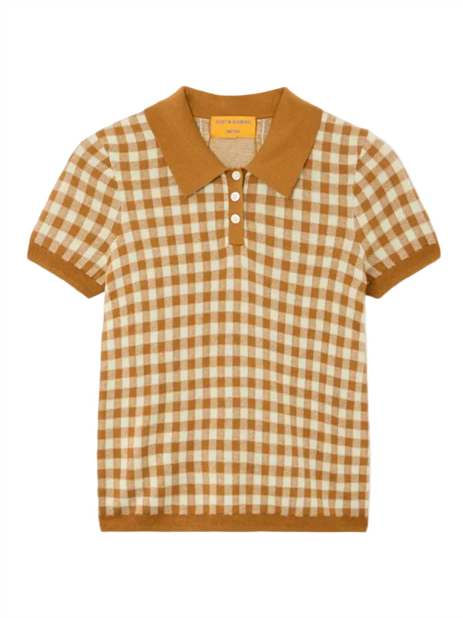 Guest In Residence Gingham Shrunken Polo Top in residence gingham shrunken polo top in suede limewash - women's t-shirt - view 5