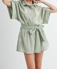 Mabel - Embroidered Button Down Collared Romper