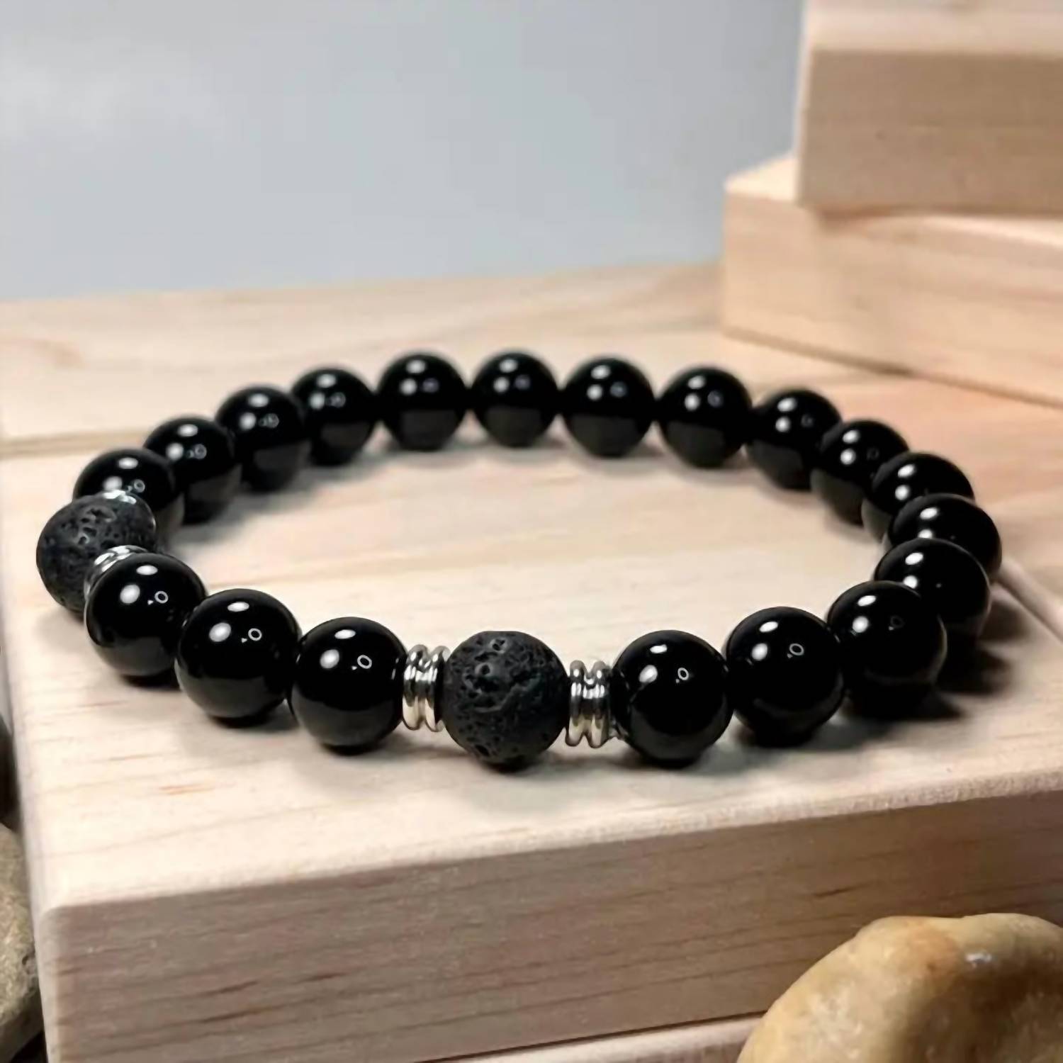 Faire - Unisex - Onyx & Lava Gemstone Mala Bracelet