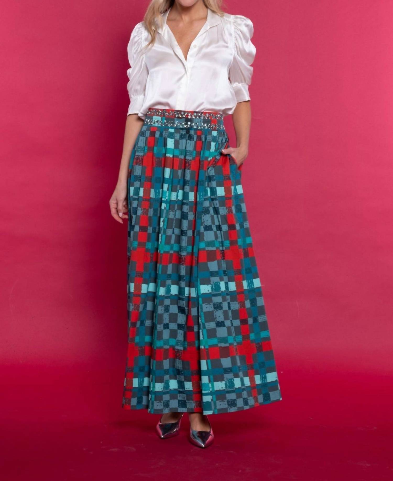 SHERIDAN FRENCH Wesley Maxi Skirt in holly tartan - women's skirt