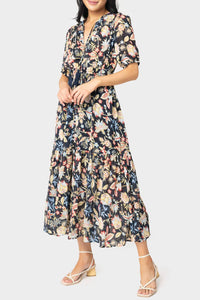 Elan - Short Sleeve Tiered Floral Midi Dress