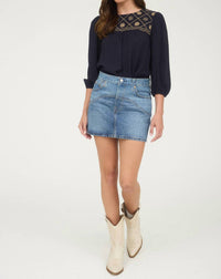 Blu Pepper - Floral Embroidered Yoke 3/4 Sleeve Blouse