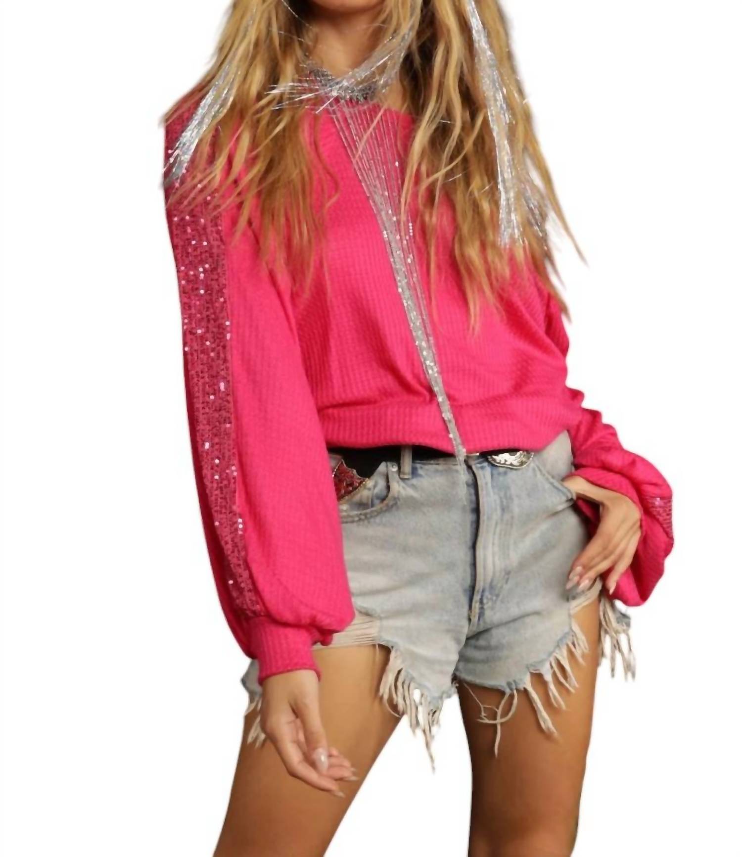 Vision - Jenicka Sequined Trimmed Waffle Knit Top