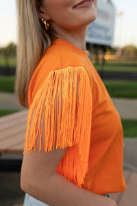 Strut & Bolt Pride of the Southland Fringe Top in orange - women's blouse - view 4
