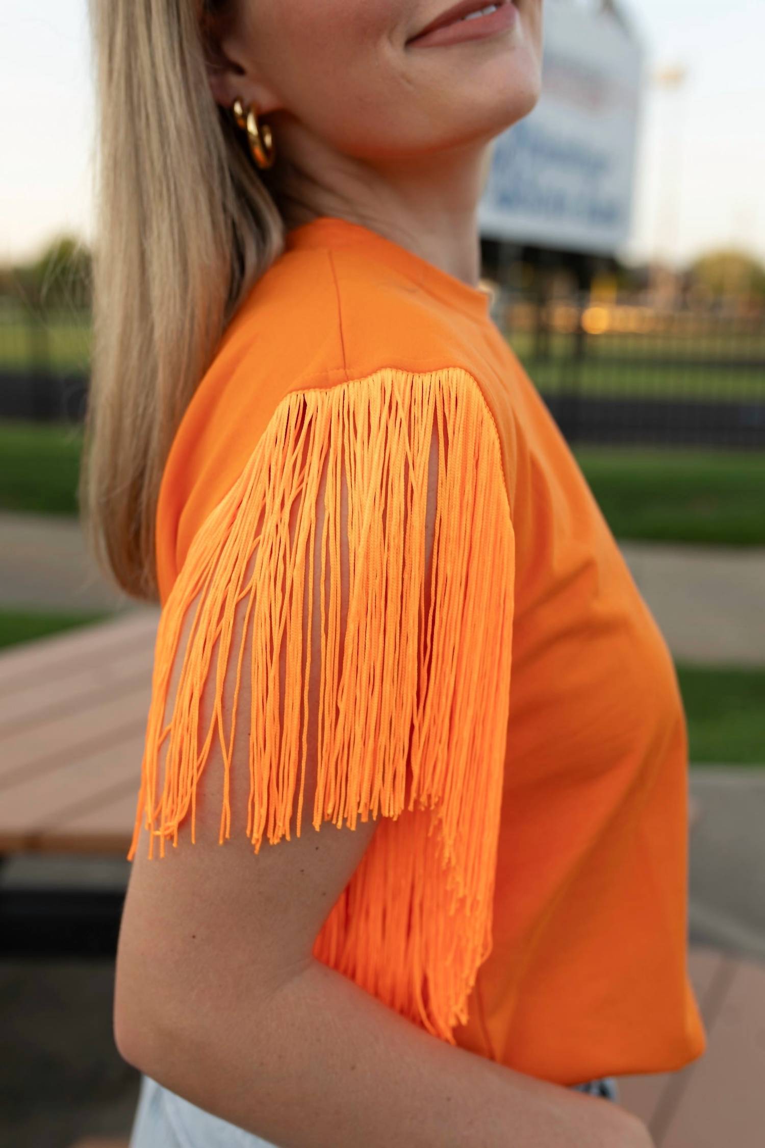 Strut & Bolt Pride of the Southland Fringe Top in orange - women's blouse - view 4