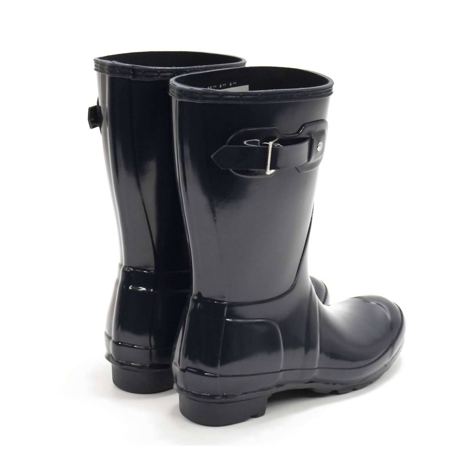 HUNTER Women's Original Short Gloss Rain Boots in navy - women's shoe - detail view