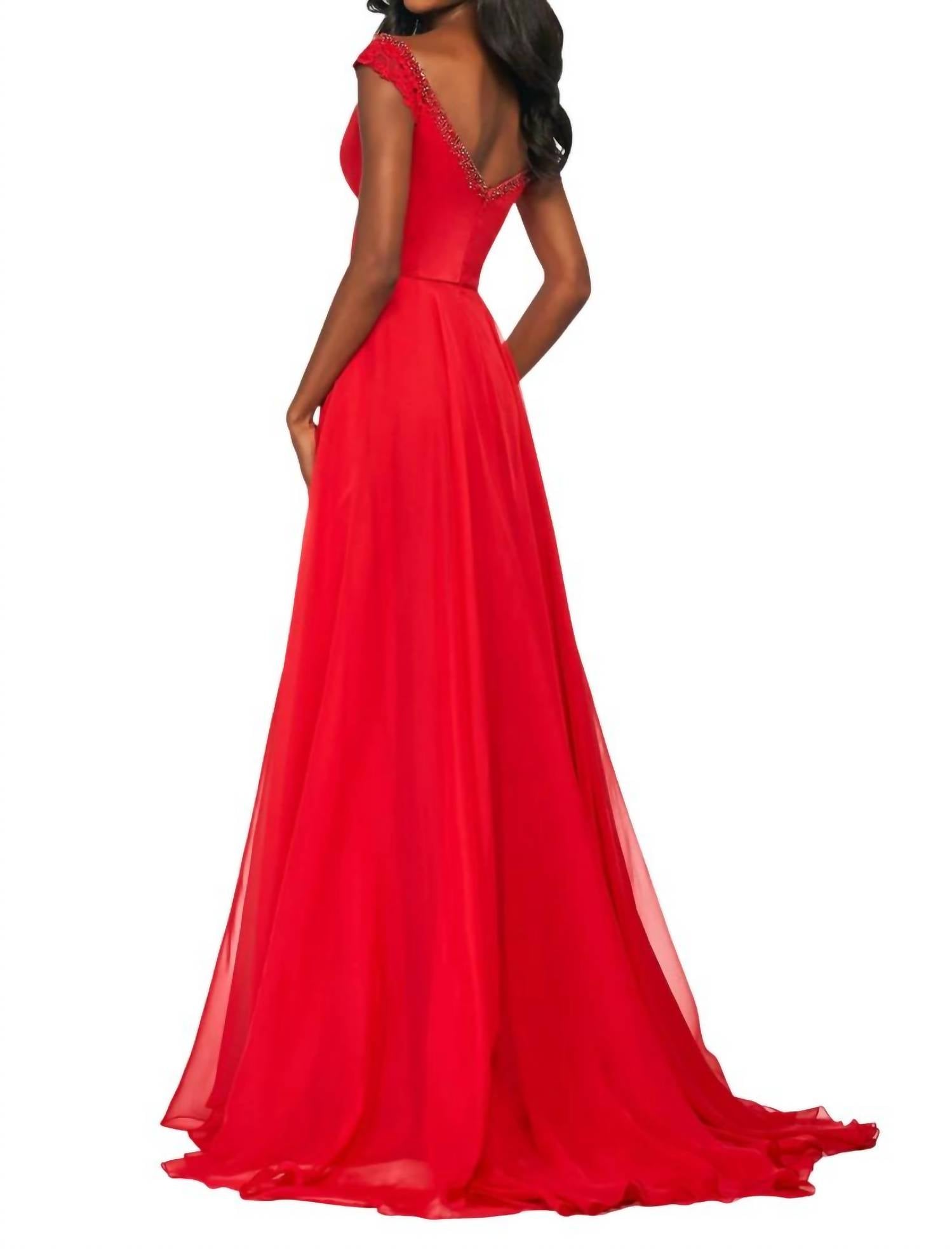 Sherri Hill - Lace Cap-Sleeves Chiffon Prom Dress