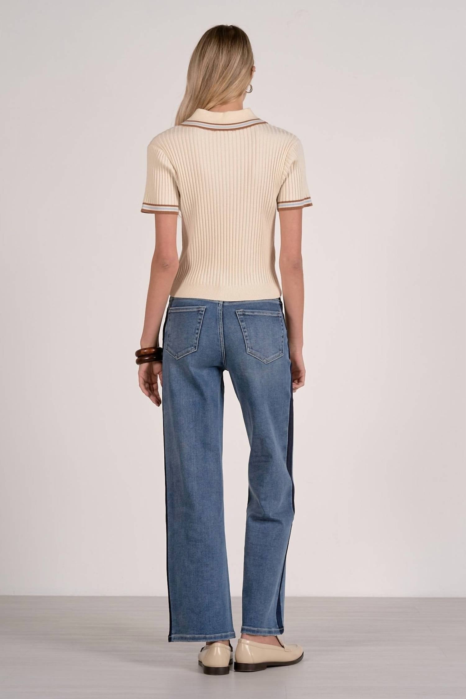 Elan - Ribbed Polo Sweater Top