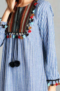 Velzera - Pin Striped Tassel Yoke Tunic