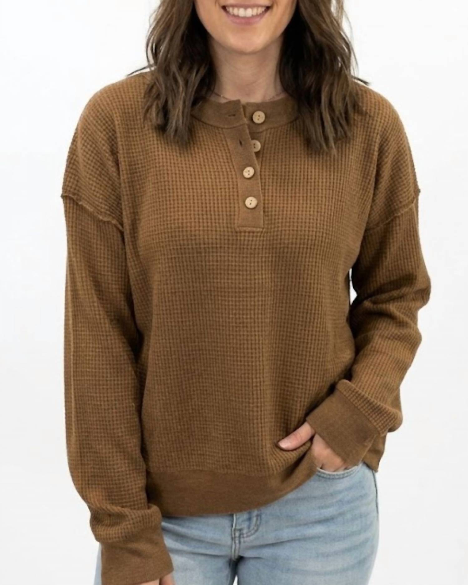 Hem & Thread - Waffle Knit Henley Sweater