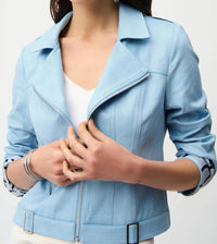 Joseph Ribkoff - Foiled Faux Suede Fitted Jacket With Decorative Buckles