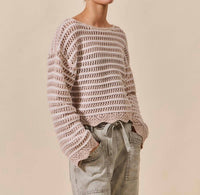 So Me - Scallop Edge Textured Stripe Sweater