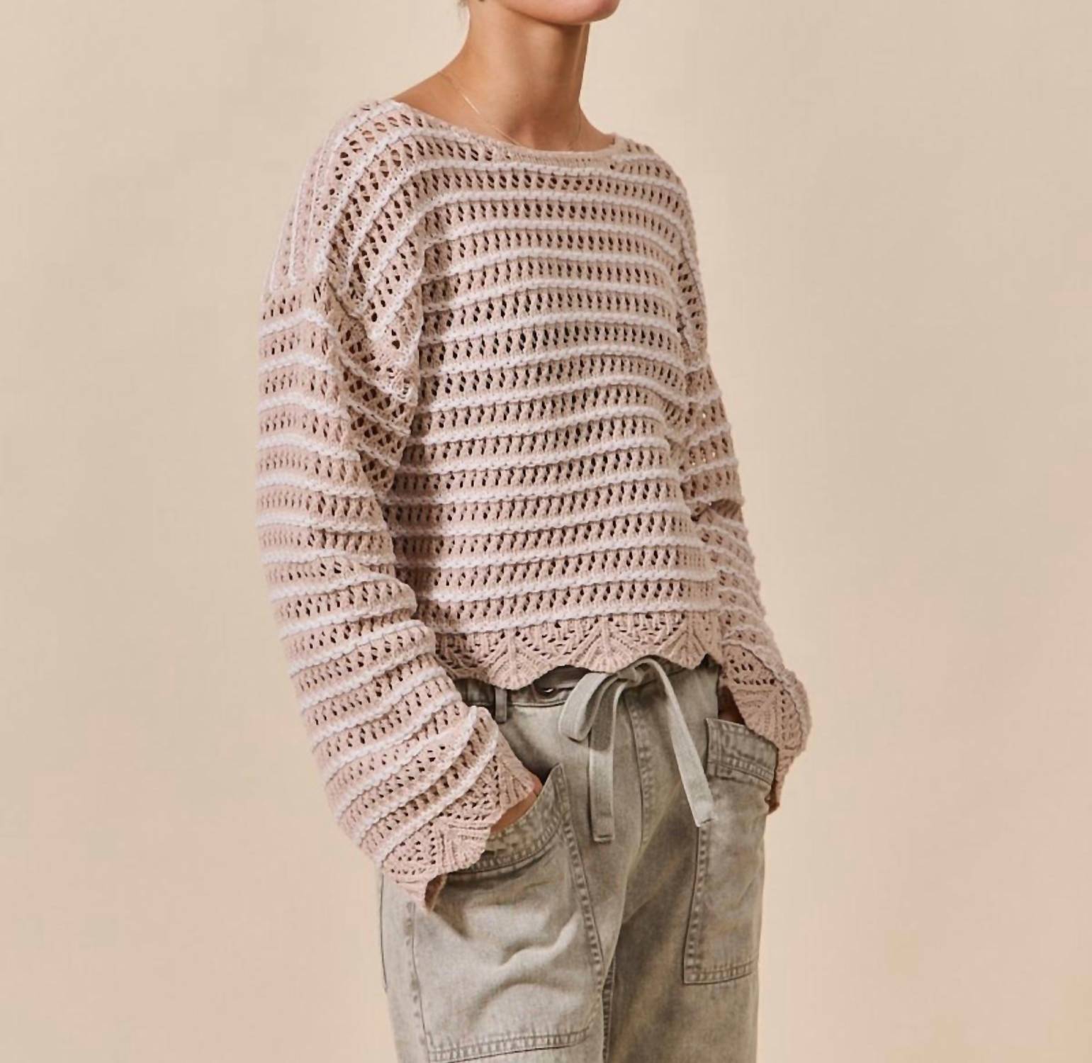 So Me - Scallop Edge Textured Stripe Sweater