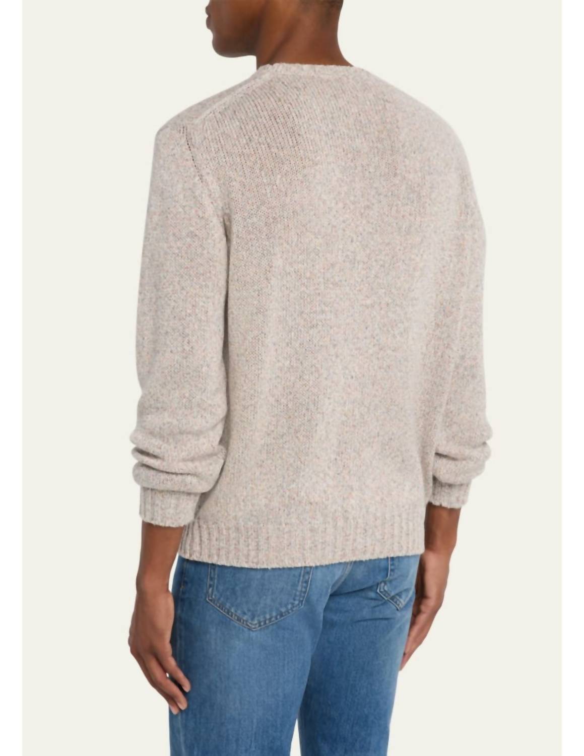 Fedeli Linen Cashmere Crewneck Sweater in grey melange - men's sweater - detail view
