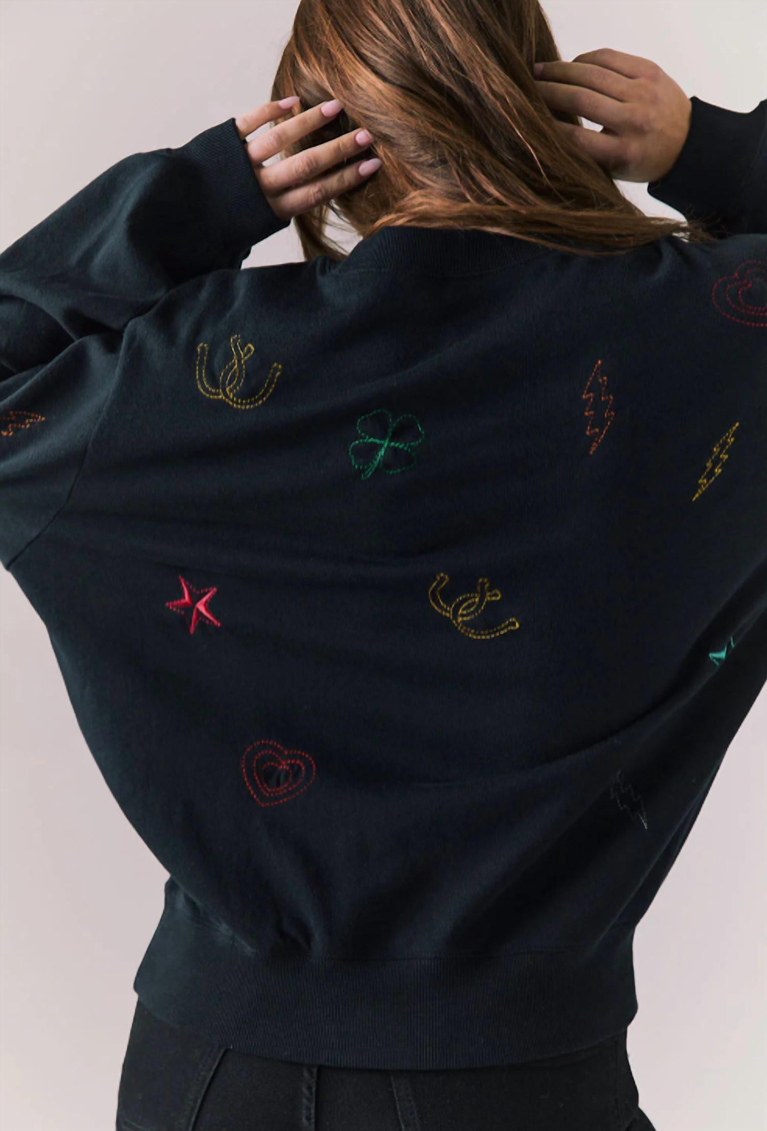 Chaser Allover Icons Pullover in black - women's top - detail view