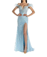 Sherri Hill - Sequin Lace Feather Sleeve Prom Dress