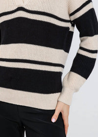 Autumn Cashmere Shaker Stripe Sweater With Crochet Chain Detail in natural black - women's sweater - view 4