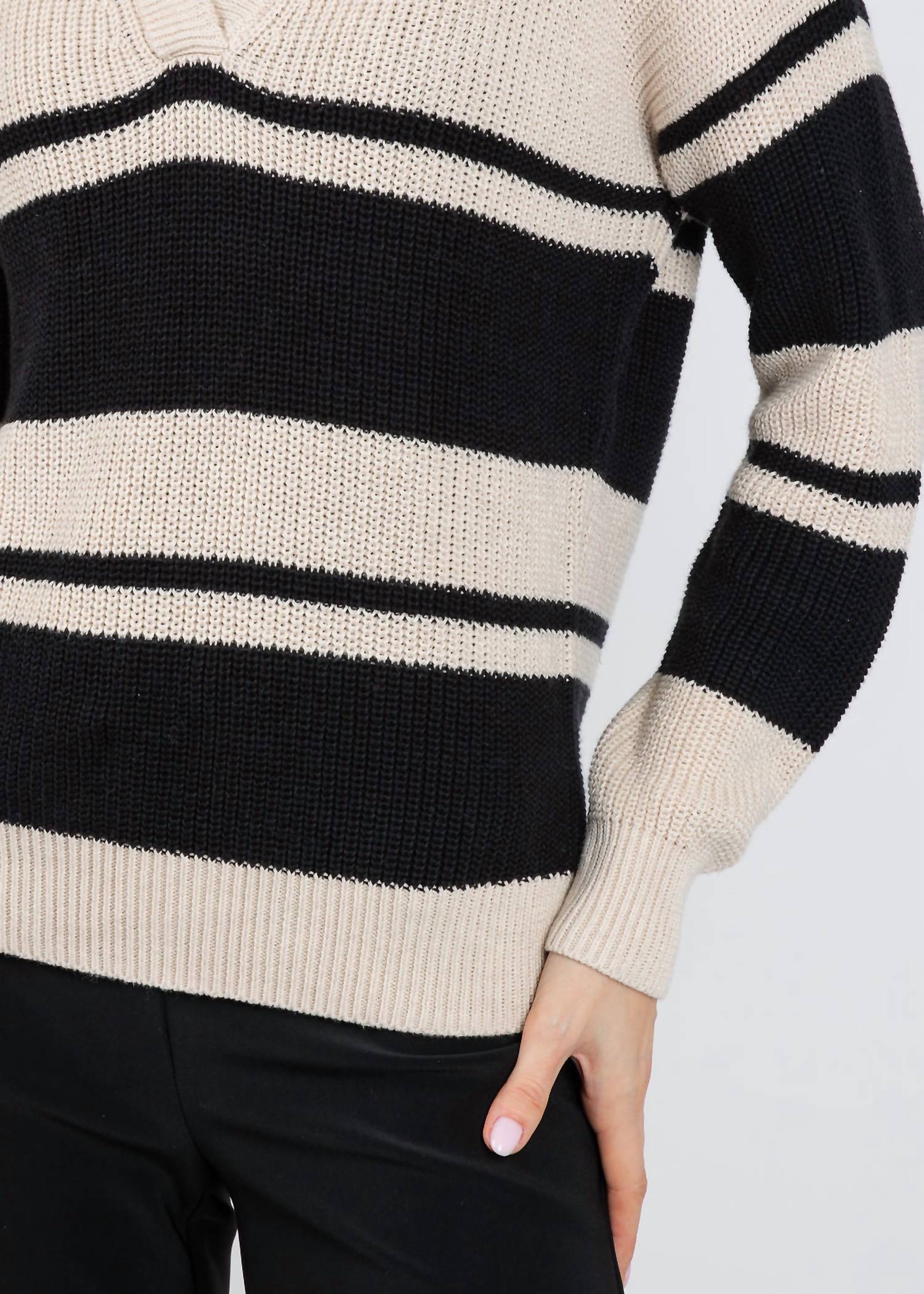 Autumn Cashmere Shaker Stripe Sweater With Crochet Chain Detail in natural black - women's sweater - view 4