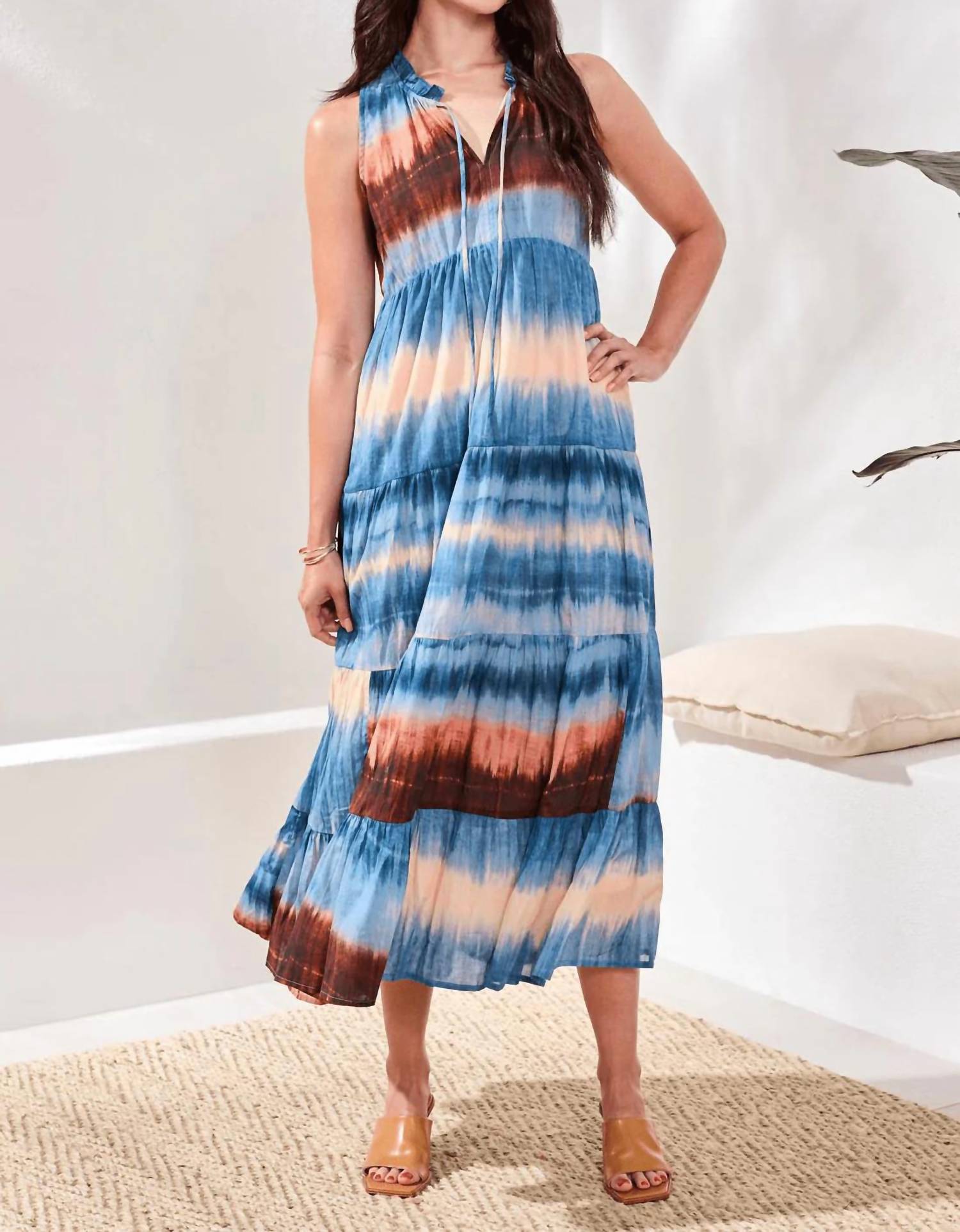 Tribal - Ombré Printed Ruffle Hem Midi Dress