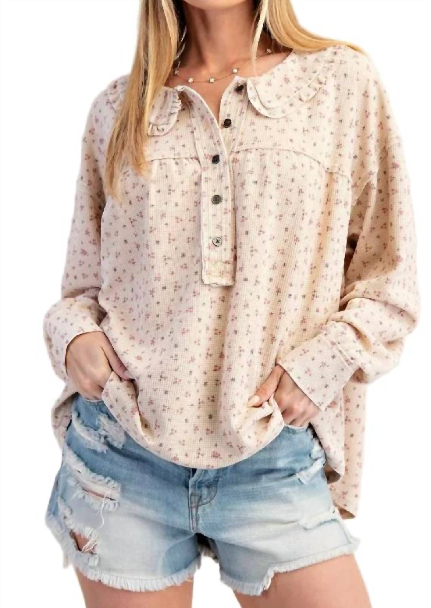 Easel - Floral Printed Thermal Washed Top