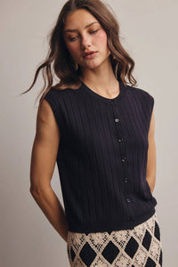 Forte - Ribbed Button-front Knit Tank Top