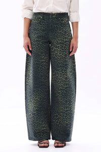 Bayeas - High Rise Leopard Print Barrel Leg Jeans
