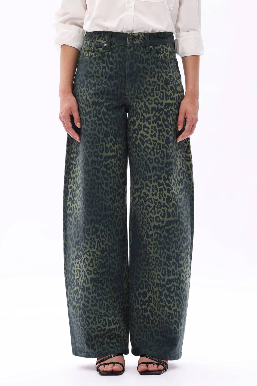 Bayeas - High Rise Leopard Print Barrel Leg Jeans