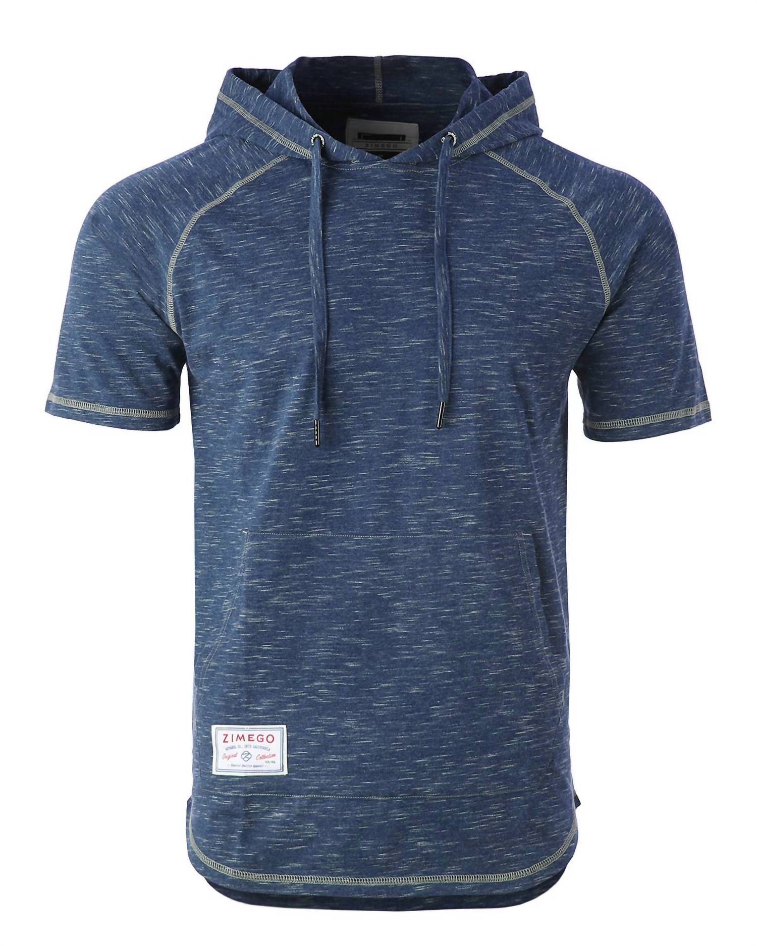 Zimego - Men's Short Sleeve Pullover Pocket Hipster Thin Hoodie