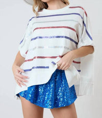 Peach Love - Scarlett Stripe Sequin Top