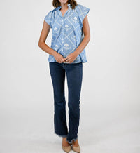 VICTORIA DUNN Bays Blouse in periwinkle bloom - women's blouse - detail view