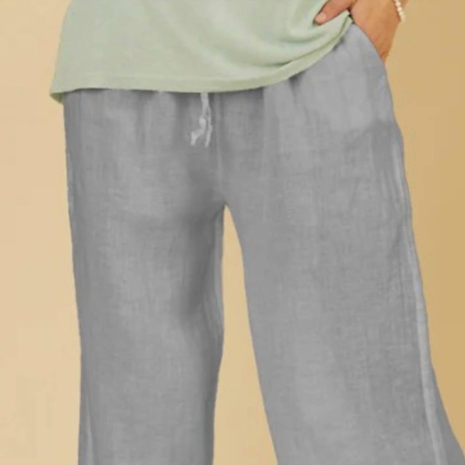 Scandal Italy Macy Linen Pants in denim blue - women's pants - detail view