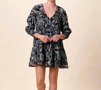 Cleobella Raquel Long Sleeve Mini Dress in dark magnolia floral print - women's dress