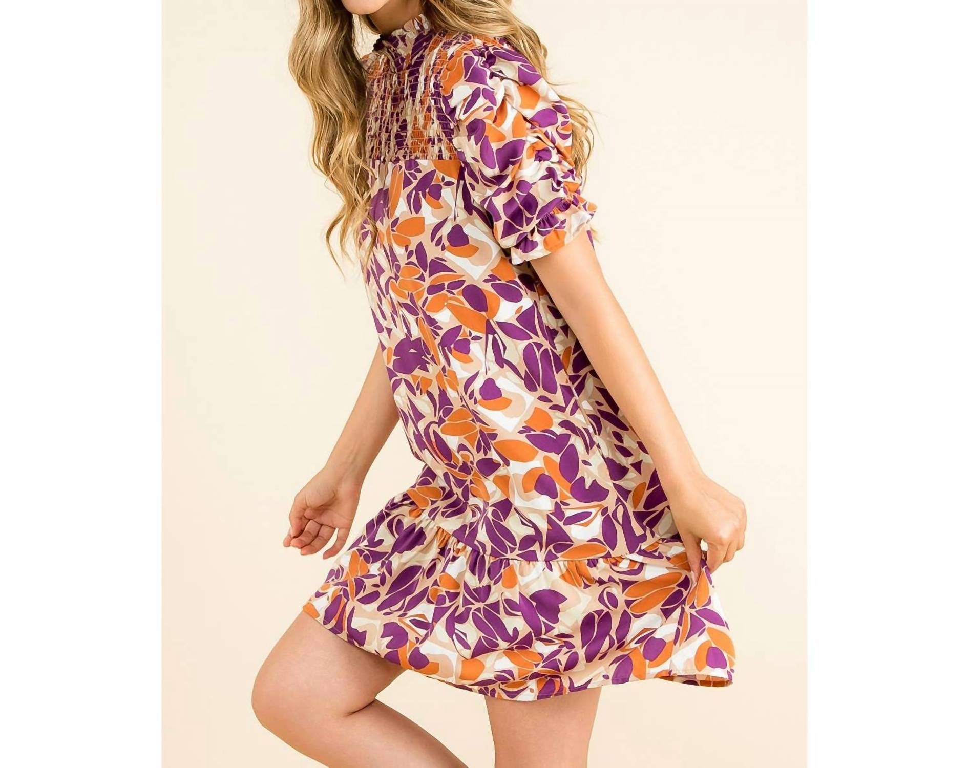 Thml - Leaf Print Short Sleeve Smock Dress