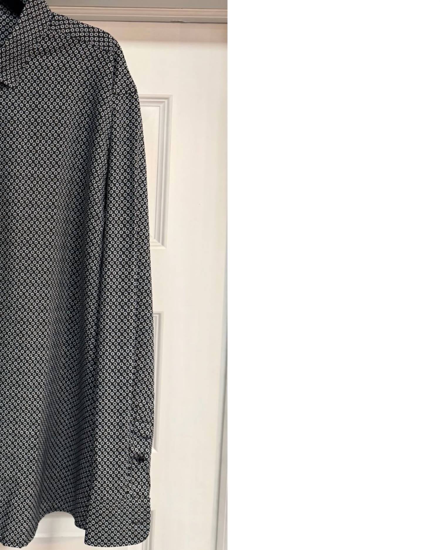 F/X Fusion Men's Foulard Print Long Sleeve Top in black - men's long sleeve top - detail view