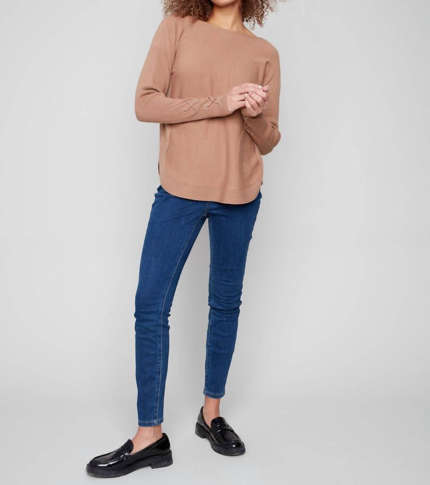 Charlie B - Knit Sweater With Lace Up Cuffs